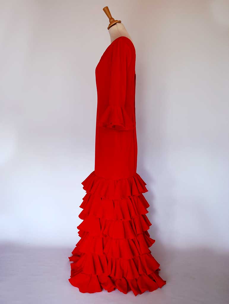 Traditional spanish dress. Red, flills dots. Flamenco. Feria de Abril