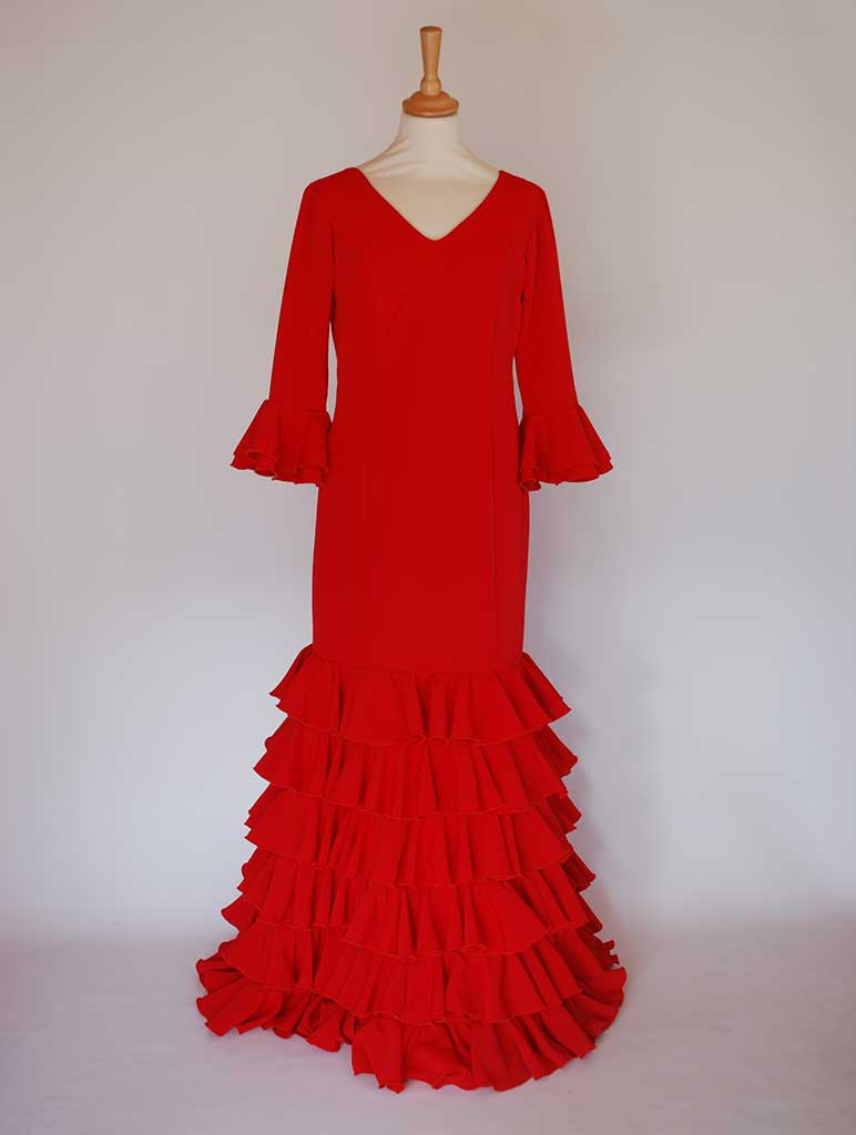Traditional spanish dress. Red, flills dots. Flamenco. Feria de Abril